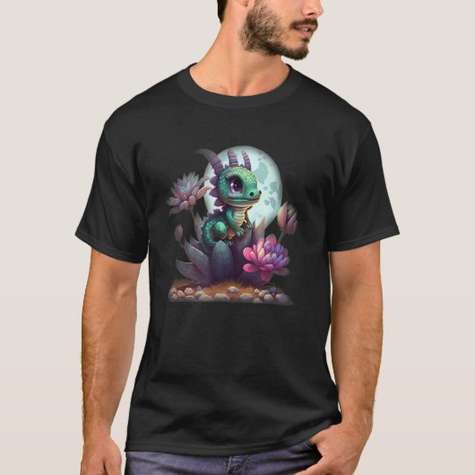 T-shirt Dragon Chibi Cactus Avec Fleurs En Floraison Plein (Devant)