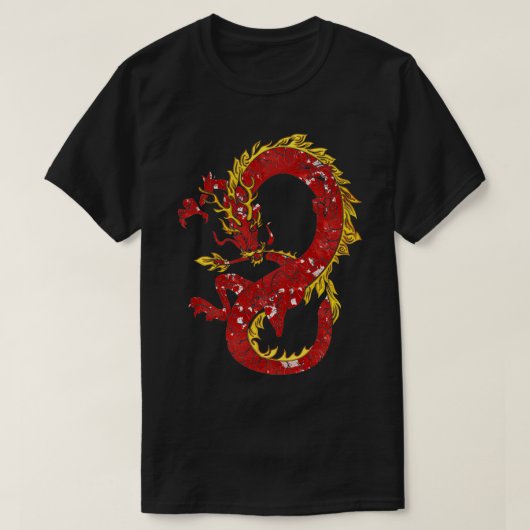 T-shirt Dragon Chinois Asiatique Japonais En Rouge Et En O (Design devant)
