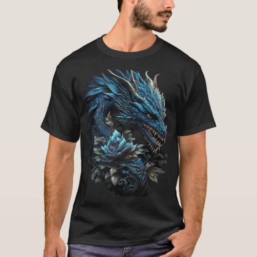 T-shirt Dragon chinois bleu E Girl Esthétique E Boy rétro (Devant)