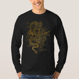 T-shirt Dragon Chinois en Or sur Fond Noir