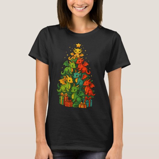 T-shirt Dragon Christmas Tree Funny Dragon Xmas  (Devant)