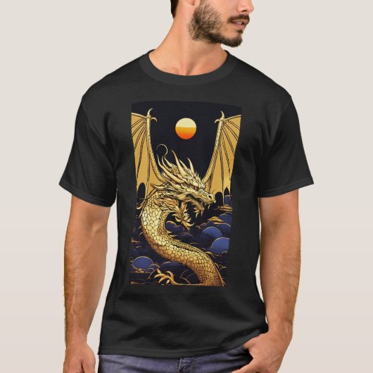 T-shirt "Dragon d'or à l'aube : une fusion vaporwave" (Devant)