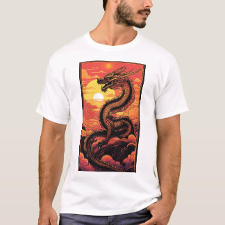 T-shirt "Dragon d'or au lever du soleil - Élégance Vaporwa