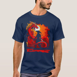 T-shirt Dragon et Samurai avec Katana Japon Anime Lover D