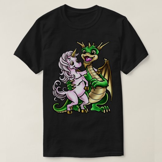 T-shirt Dragon Et Unicorn Amitié câlin créature (Design devant)