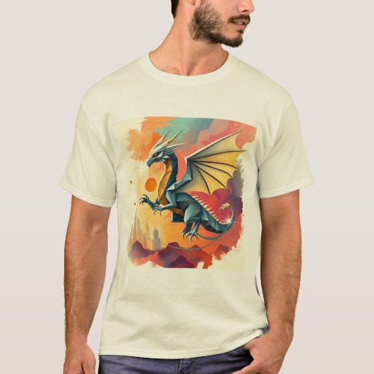 T-shirt dragon géométrique (Devant)