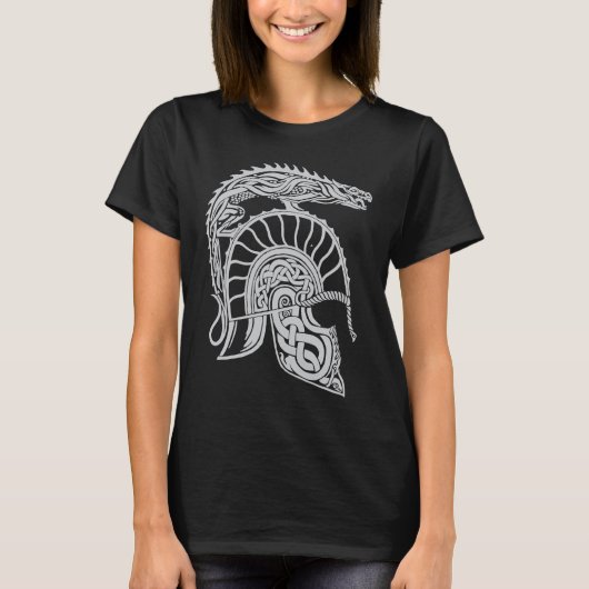 T-shirt Dragon Helm High Fantasy Norse Celtic Viking Greek (Devant)