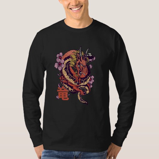 T-shirt Dragon Japanese Chinese Sakura (Devant)
