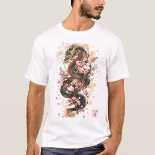 T-shirt Dragon Japonais avec Fleurs de Cerisier Mythe Sa