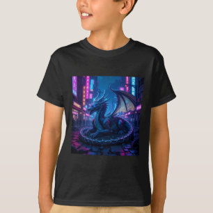T-shirt Dragon Majestueux Cyberpunk Reposé À Neon City Sti