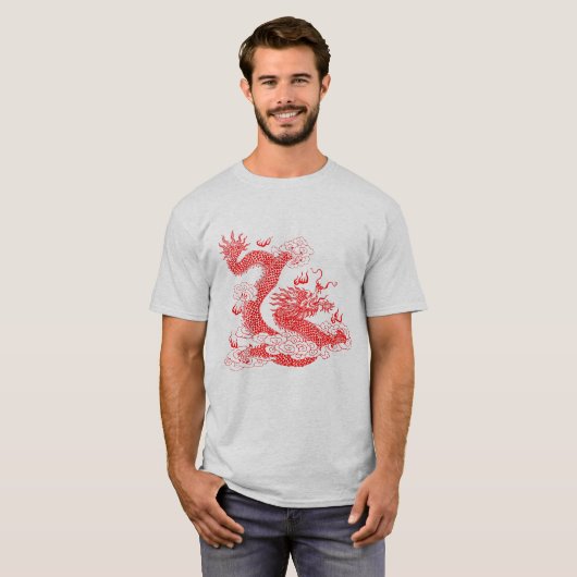 T-shirt Dragon rouge asiatique (Devant entier)