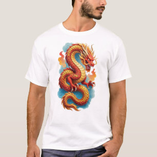 T-shirt Dragon Rouge Chinois Illustration Fougueuse-67561