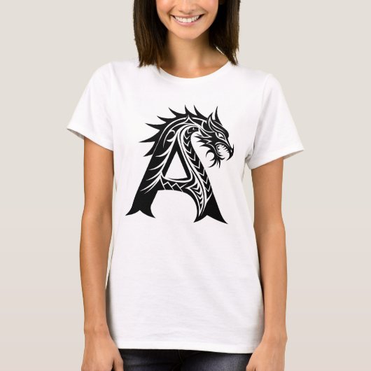 T-shirt Dragon Styled Letter A, Dragon Alphabet, Monogram (Devant)