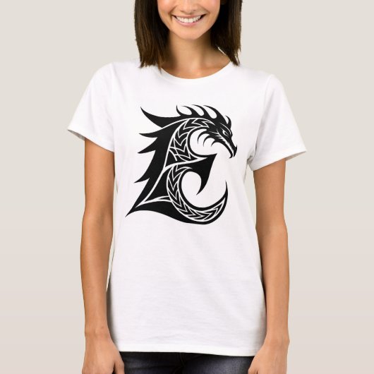 T-shirt Dragon Styled Letter E, Dragon Alphabet, Monogram (Devant)