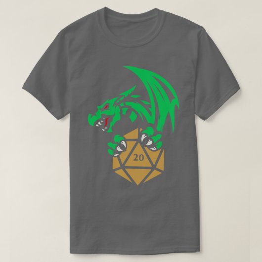 T-shirt Dragon vert avec D20 Dice Tabletop Jeu RPG (Design devant)