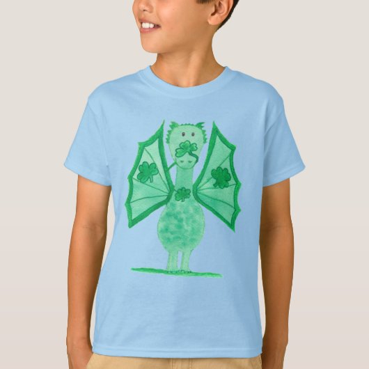 T-shirt Dragon Vert Avec Trèfles (Devant)
