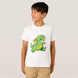 T-shirt Dragon vert caricature marchant sur ses pieds