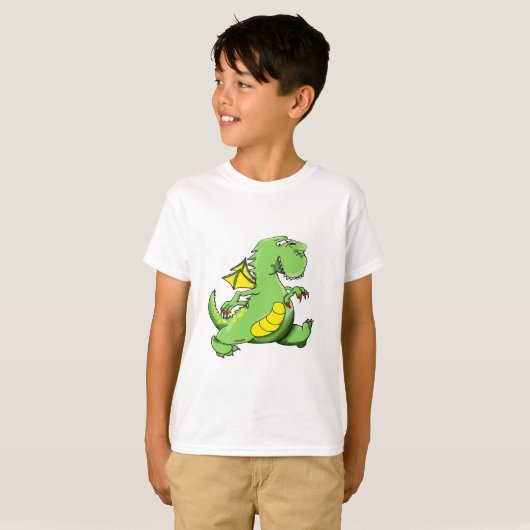 T-shirt Dragon vert caricature marchant sur ses pieds (Devant entier)