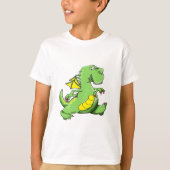 T-shirt Dragon vert caricature marchant sur ses pieds (Devant)