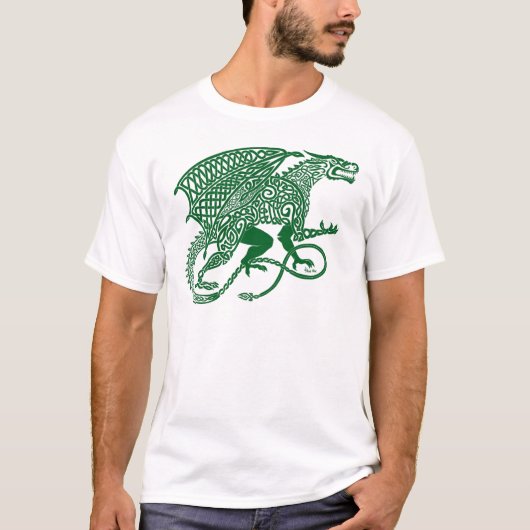 T-shirt Dragon vert de Knotwork sur le blanc (Devant)