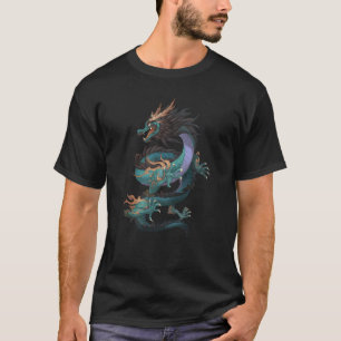 T-shirt Dragon vert, dragon chinois Dessin dessiné Illust