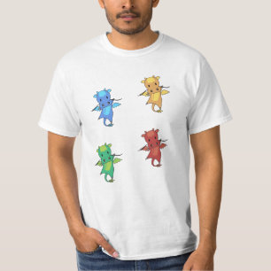 T-shirt Dragon Vert Rouge Bleu Fée Conte Beaux Animaux Pou