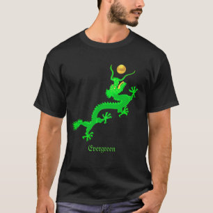 T-shirt Dragon vert volant avec balle dorée & calligraphie