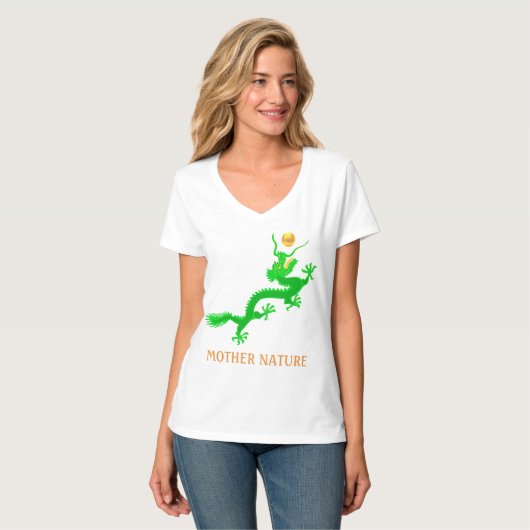 T-shirt Dragon vert volant avec balle dorée & calligraphie (Devant entier)