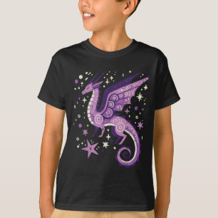 T-shirt Dragon Violet Étoiles Mignonne Imaginaire Mythique