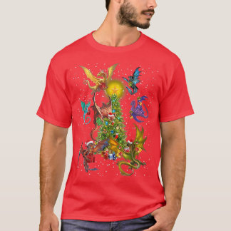 T-shirt Dragon Voler autour de l'arbre de Noël Dragons Noë
