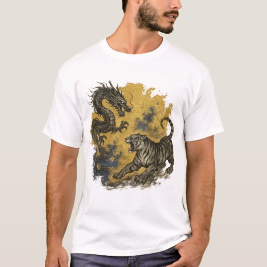 T-shirt 【Dragon vs Tiger Japanese Ink Art T-Shirt】 (Devant)