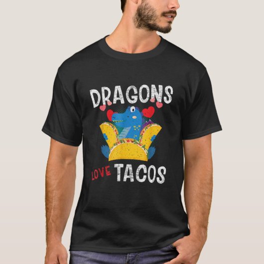 T-shirt Dragon With Wings Loves Tacos Funny Gift Distresse (Devant)