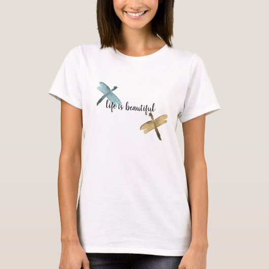 T-shirt Dragonflies d'aquarelle Gold Aqua (Devant)