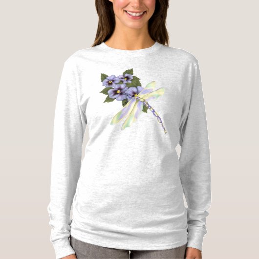T-shirt Dragonfly et Pansies (Devant)