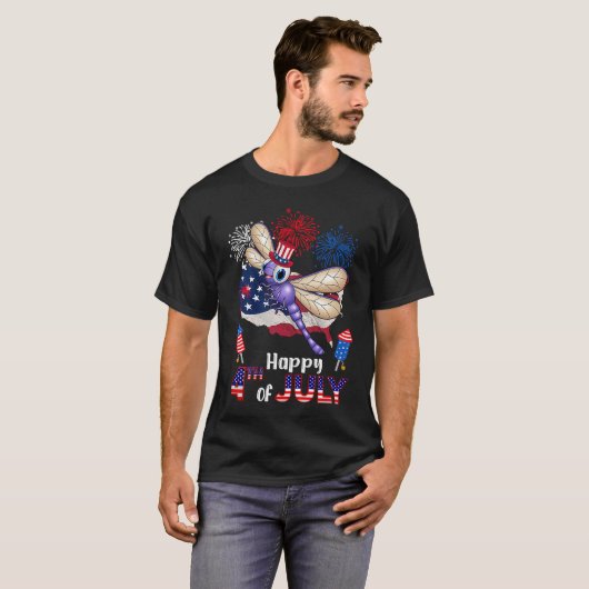 T-shirt Dragonfly Fière Drapeau Américain feux d'artifice  (Devant entier)