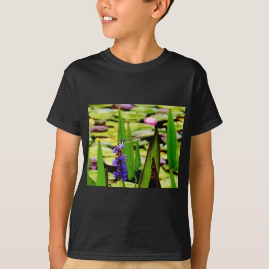 T-shirt Dragonfly lotus and purple flower (Devant)