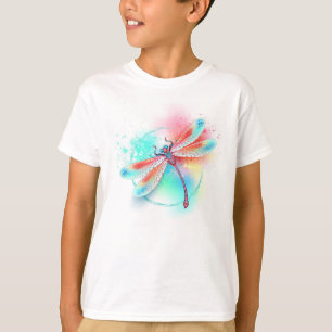 T-shirt Dragonfly rouge sur l'arrière - plan aquarelle