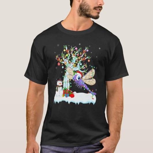 T-shirt Dragonfly Xmas Tree Lighting Santa Hat Dragonfly C (Devant)