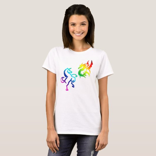 T-shirt Dragons et licornes arc-en-ciel (Devant entier)