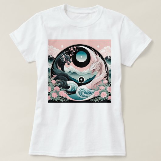 T-shirt Dragons Floral Mountain Rose Sage Turquoise (Design devant)
