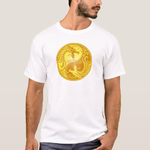 T-shirt Dragons, jaune et brun de Yin Yang