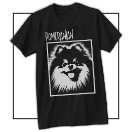 T-shirt Dramatic Pop Art Pomeranian White On Black