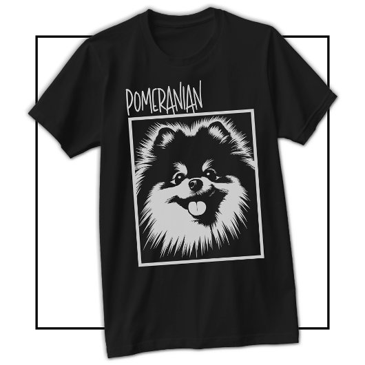 T-shirt Dramatic Pop Art Pomeranian White On Black