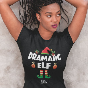 T-shirt Dramatique elfe Noël famille assorti nom de la ten