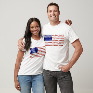 T-shirt Drapeau 4 juillet chat rouge blanc et bleu