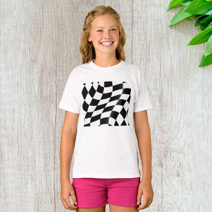 T-shirt Drapeau à carreaux noir et blanc ondulé de course