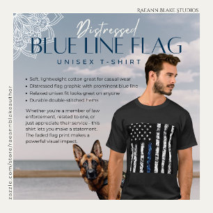 T-Shirt Drapeau à Ligne Bleue en Distress
