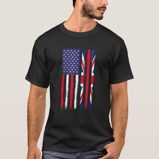 T-shirt Drapeau à moitié américain des racines britannique (Devant)