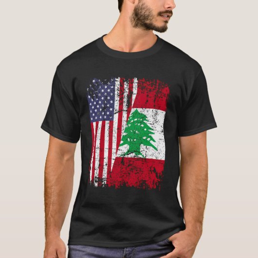T-shirt Drapeau à moitié américain des racines libanaises (Devant)