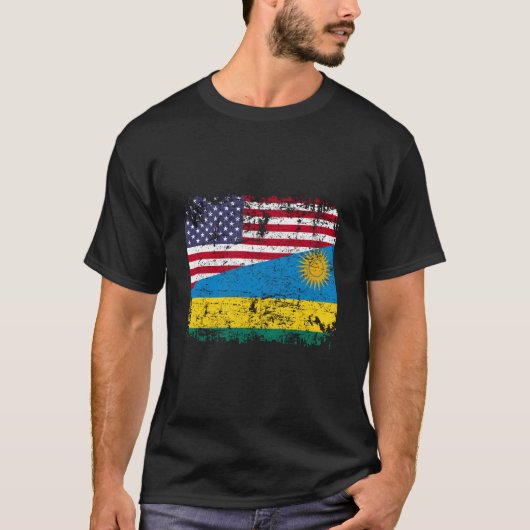 T-shirt Drapeau à moitié américain des racines rwandaises (Devant)